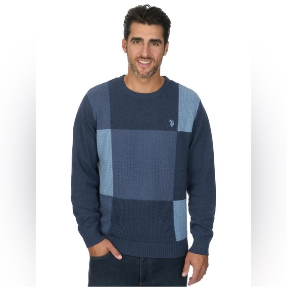 U.S. Polo Assn. Navy Patchwork Cotton Blend Sweater NWT Size Small - Picture 7 of 12